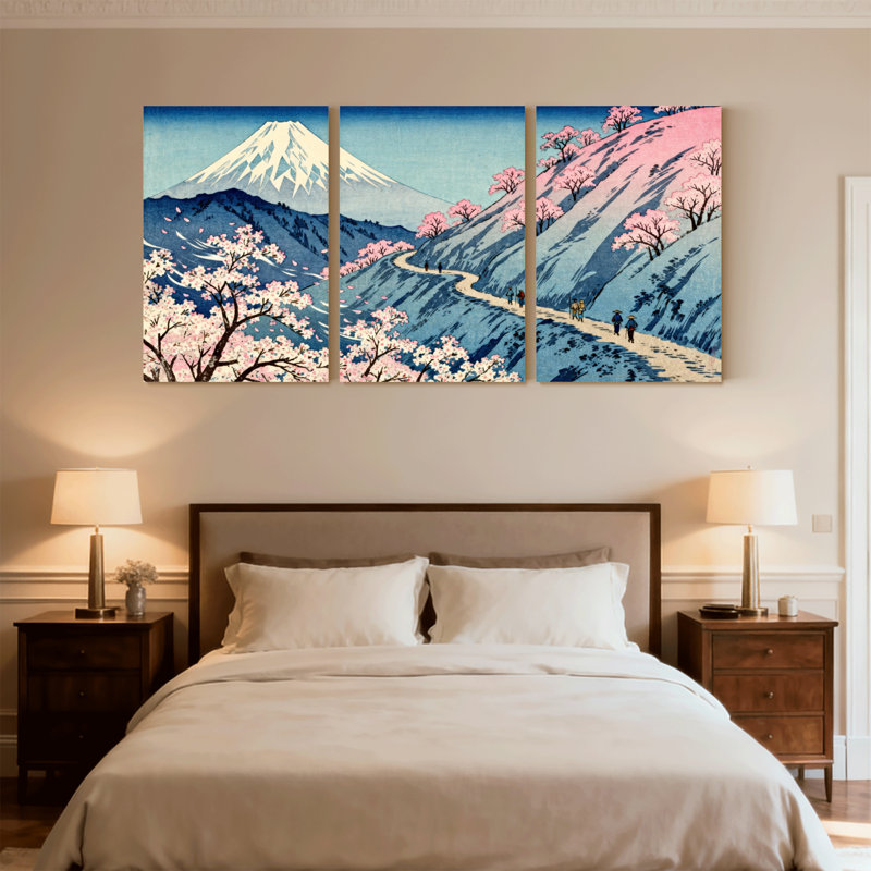 Mont Fuji, paysage de cerisiers en fleurs, H 30 po x l 60 po