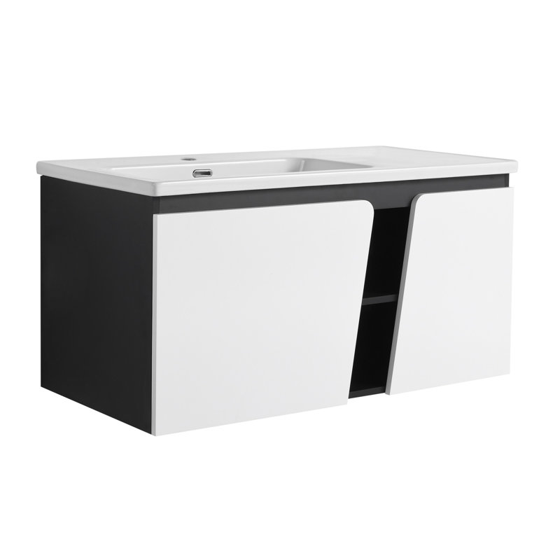40 Inch Modern Floating Wall Mounted Bathroom Vanity with Ceramic Sink