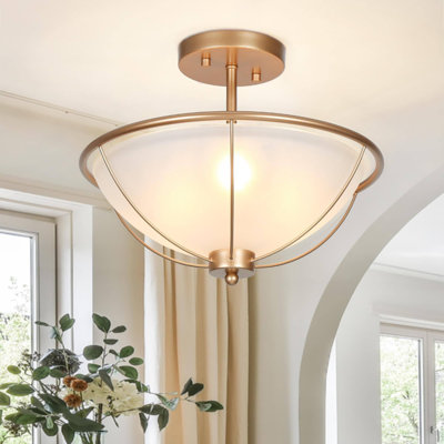 Hanshelmut 3-Light Gold Flush Mount Frosted Glass Shade for Dry Indoor