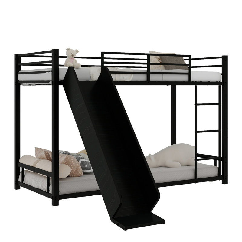 Lit superposé simple robuste en métal avec glissade - Conception peu encombrante pour les enfants et les adolescents, cadre durable pour jouer et dormir, assemblage facile