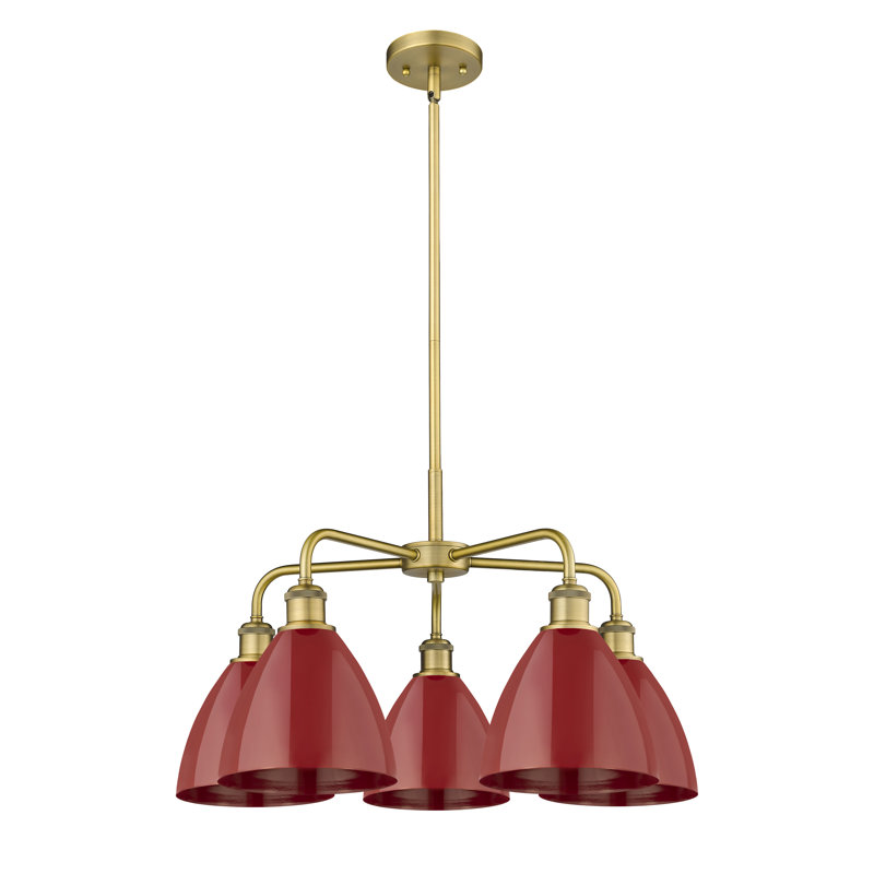 Lustre en dôme à 5 lumières Trickett, Rouge, Laiton brossé