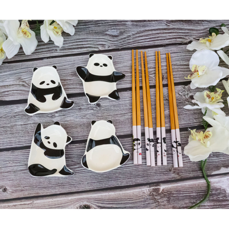 «Happy Panda Bears», ensemble de 2 baguettes à sauces en céramique