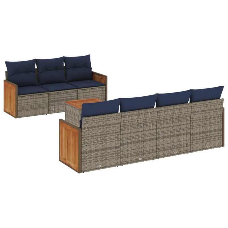  Ensemble de canapé de patio 8 pièces avec coussins en rotin de polyester gris