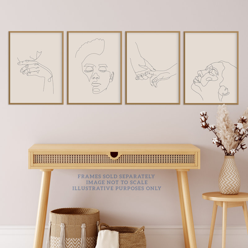 Minimalist Simple Line Drawing Faces And Hands Black - 4 Piece No Frame Print Set, 40.5cm H x 30.5cm W x 0.3cm D