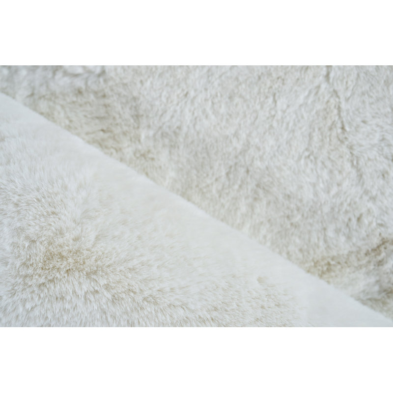Mink Rectangle Solid Color Handmade Polyester/Acrylic Area Rug in Ivory, Rectangle 9' x 12'