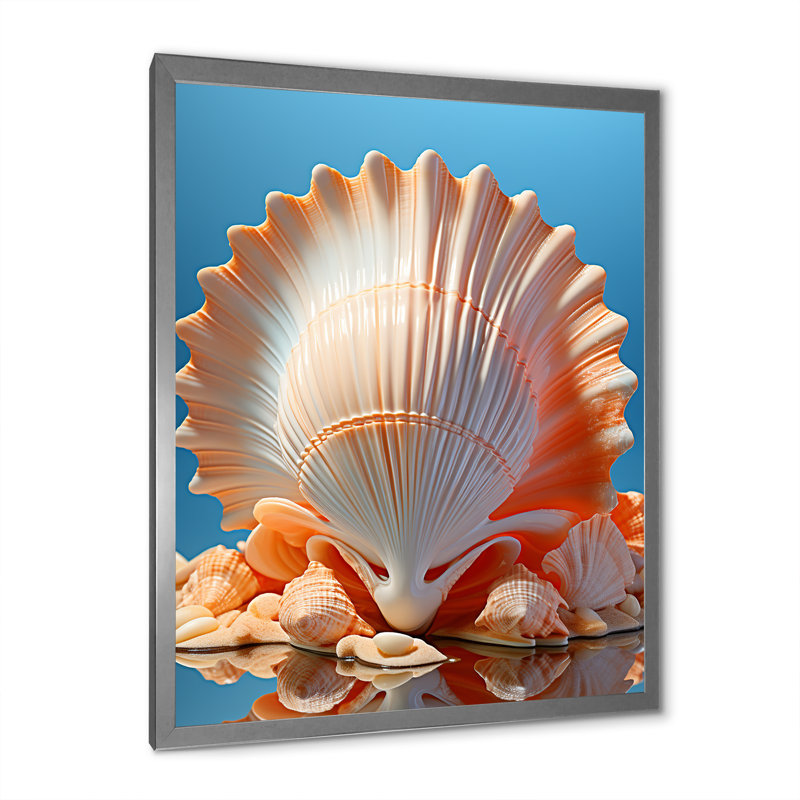 Coquilles opulentes symboliques sur toile, H 44 po x l 34 po x P 1,5 po, Cadre simple argenté