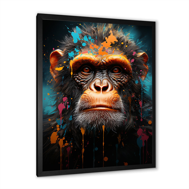 Popart art, graffiti sur toile, Cadre simple noir, H 32 po x l 24 po x P 1 po