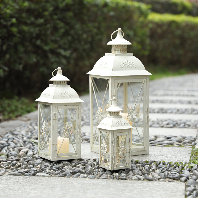3 Set of 24/34/49cm High Decorative Hanging Lantern, White