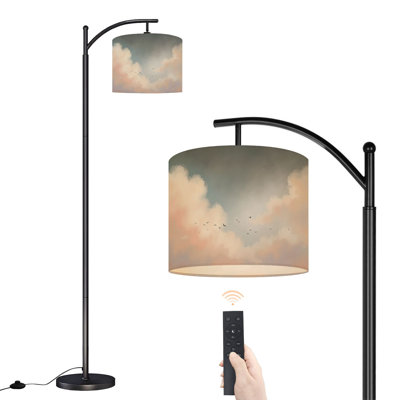 Lampe sur pied à arc avec abat-jour réglable rose tendre et bleu ciel flocage d'oiseaux nuage lampe sur pied Dreamy