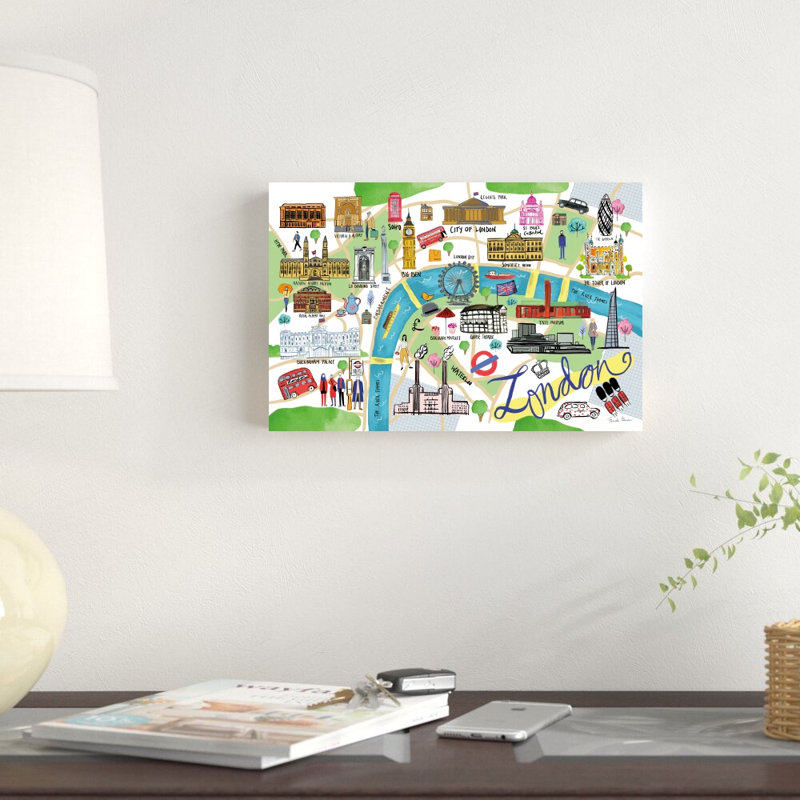 «London Map» par Farida Zaman, reproduction d'art sur toile tendue, H 8 po x l 12 po