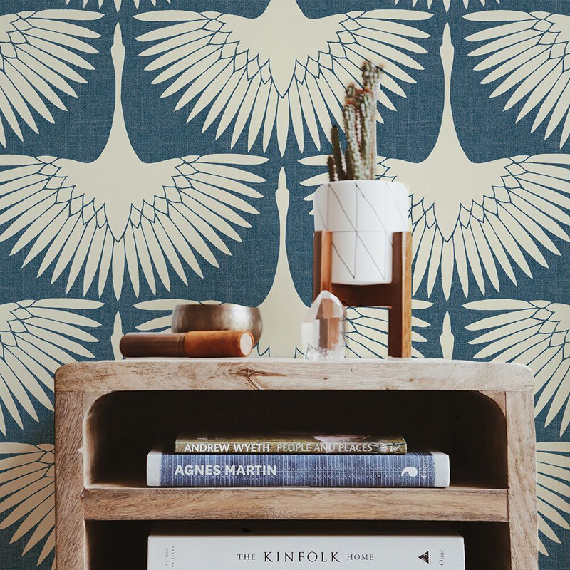Mariko 16.5' L x 20.5" W Peel and Stick Wallpaper Roll, Denim Blue