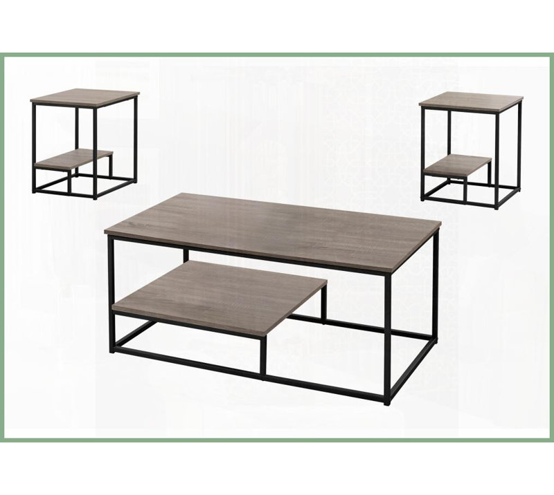 Ensemble de tables basses contemporaines 3 pièces avec tables de bout - stratifié brun & amp; Métal noir, espace de rangement spacieux pour le salon