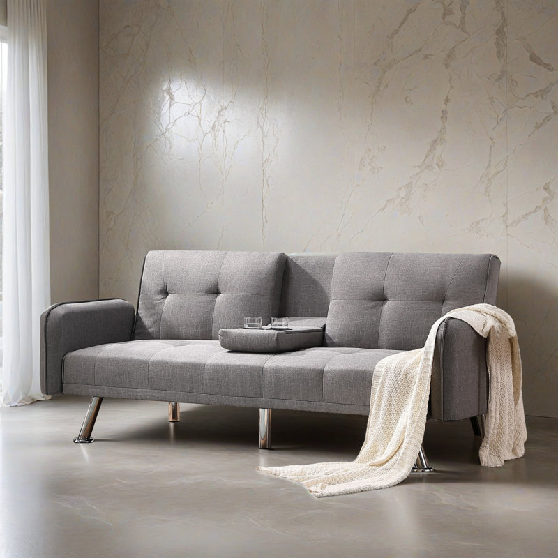 Canapé-lit inclinable convertible 74,42 po de large, Gris clair