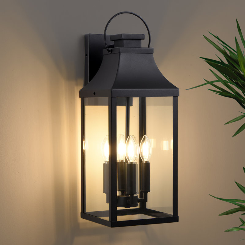 4 lumières 22,6 po Applique murale noire pour lanterne d'extérieur, H 22,6 po x l 7,9 po x P 7,9 po