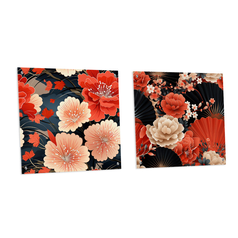 Elyna - Japon - ensemble de 2 verres muraux en acrylique, H 16 po x l 33 po