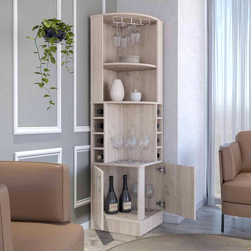 Bar Cabinet Papprika, 8 Wine Cubbies, Double Door, Light Gray
