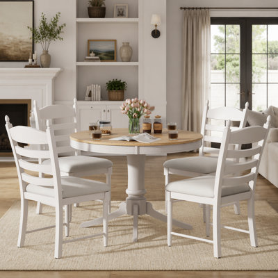5-Piece Retro Functional Dining Table Set with Extendable Table and Upholstered Chairs, for Versatile Home Decor