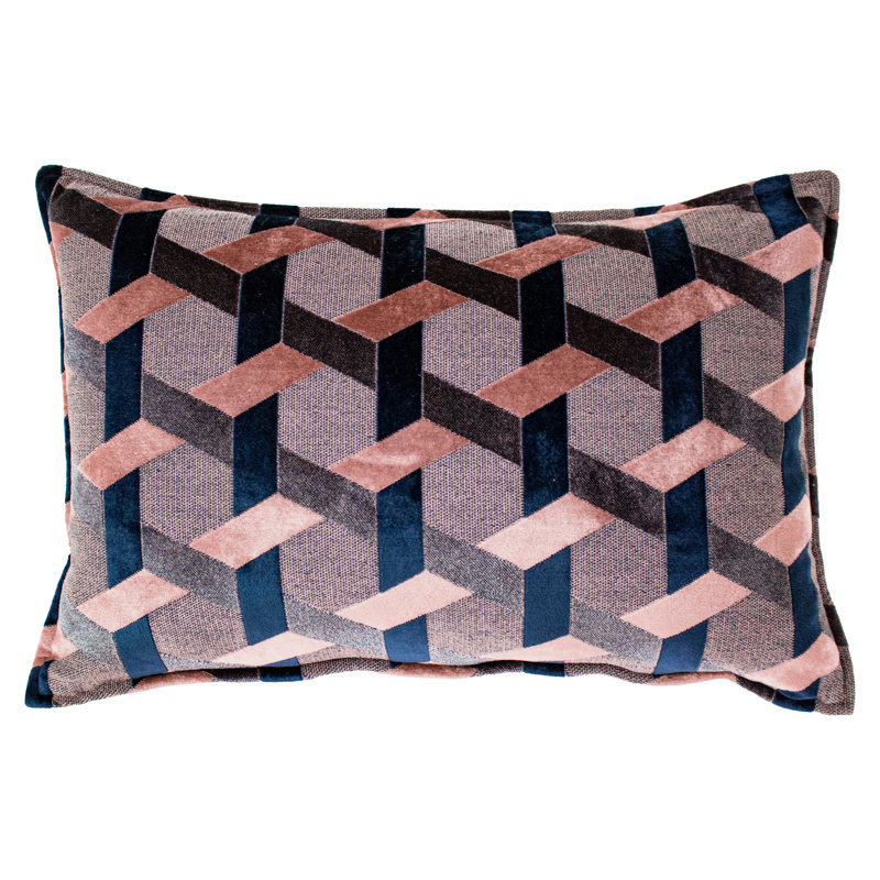 Delano Geometric Square 40" Cushion with Filling, Blush /Navy