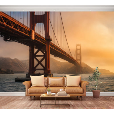 Wall Mural Peel and Stick Wallpaper Golden Gate Bridge San Francisco foggy day Self-Adhesive Removable Contact Paper Wall Decor for Living Room Bedroom 100"H x 144"W