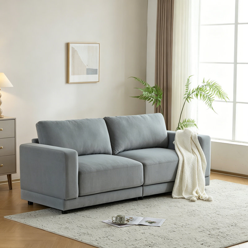 Canapé moderne à accoudoirs carrés de 81 po avec revêtement en velours doux, coussins profonds et pieds robustes pour le salon ou la chambre à coucher
