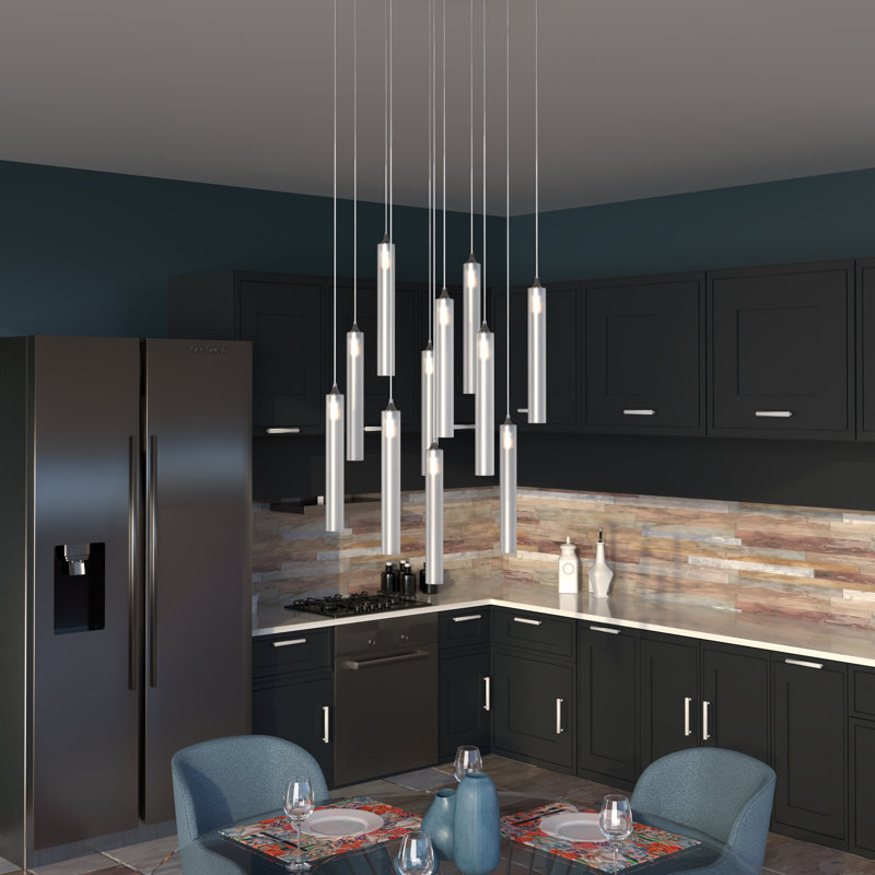 Rainfall 11 Frosted White Glass Pendants Chandelier, Chrome, 84"