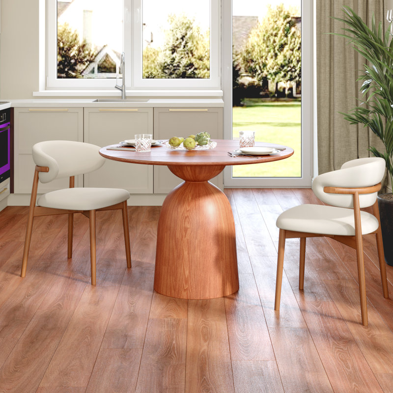 Ensemble de table de salle à manger de style campagnard en bois massif avec peu d'espace et chaises rembourrées
