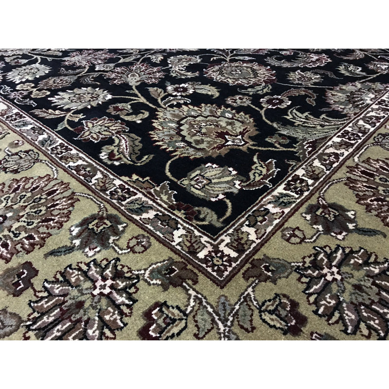 Tapis noir et doré de haute qualité noué à la main