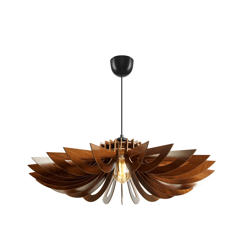Élégant lustre marguerite, couleur noyer, 20,5 po x 20,5 po | Corps en panneau de fibres à densité moyenne avec câble réglable | Style scandinave et champêtre, culot E27 de 40 W maximum | Parfait pour le salon et la salle à manger