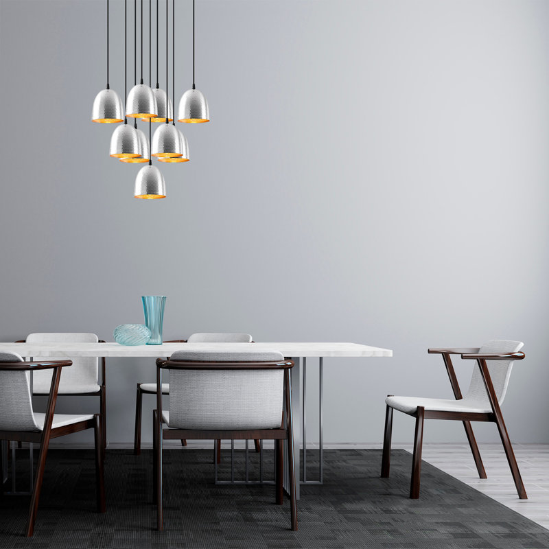 Luminaire suspendu en forme de dôme à 9 lumières Maranta, Argent