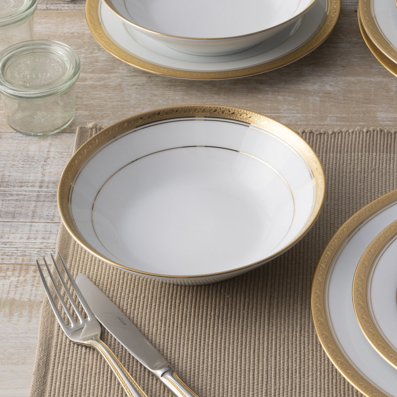 Crestwood Gold 12-Piece Porcelain Dinnerware Set with Gold Trim