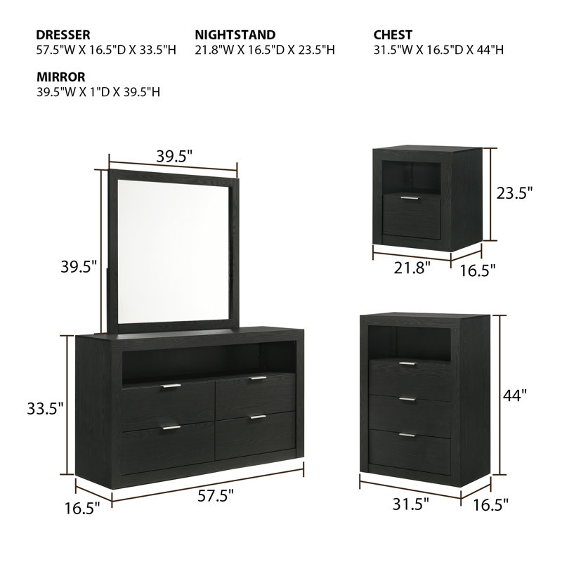 5-Pieces Bedroom Sets, Black