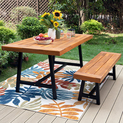 Mcgahan 2 - Person Acacia Wood Patio Dining Set with Rectangular Table