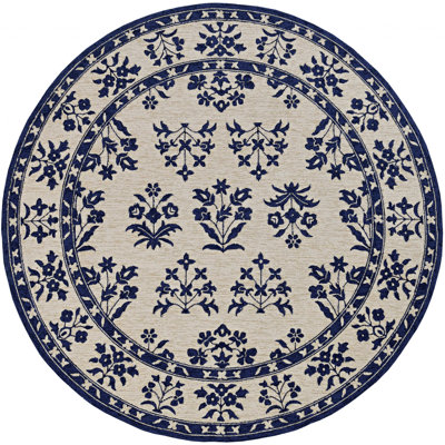 Tapis bleu en polypropylène tissé à la machine 7 pi 6 po Floral