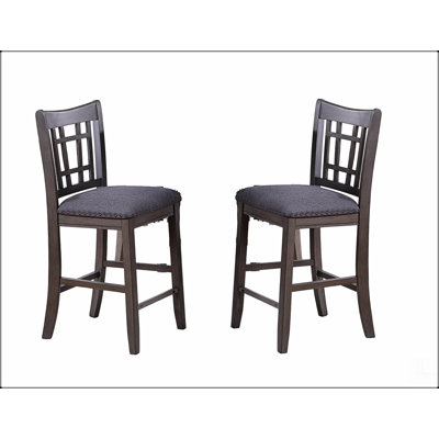 Set of 2 Upholstered Counter Height Chairs – Solid Wood, Open Square Back – Fabric Cushion, Nailhead Trim (Chairs Only)
