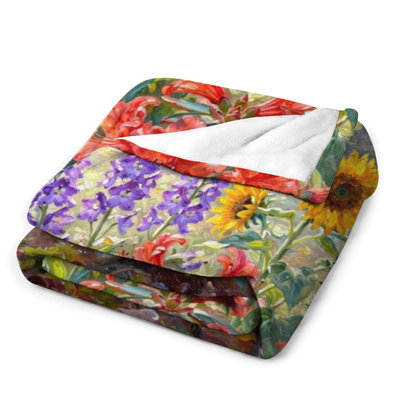 Flowers Birds Art Luxury Flannel Throw Blanket, Soft Warm Fuzzy Blanket for Living Room Sofa Bed Home Decor