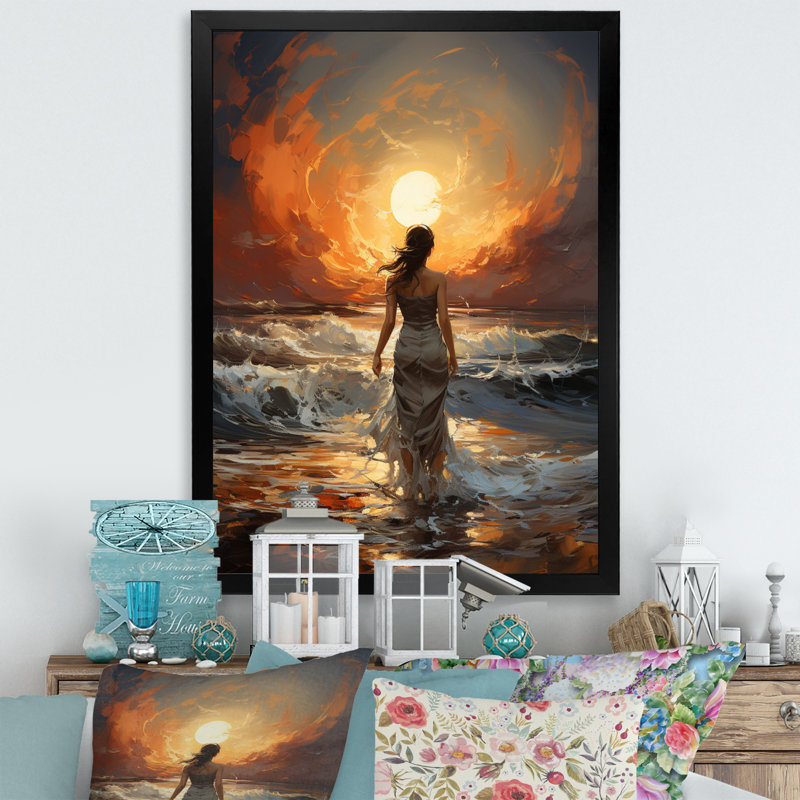 Costal Woman Sunset - impression, Cadre photo noir, H 20 po x l 12 po x P 1 po