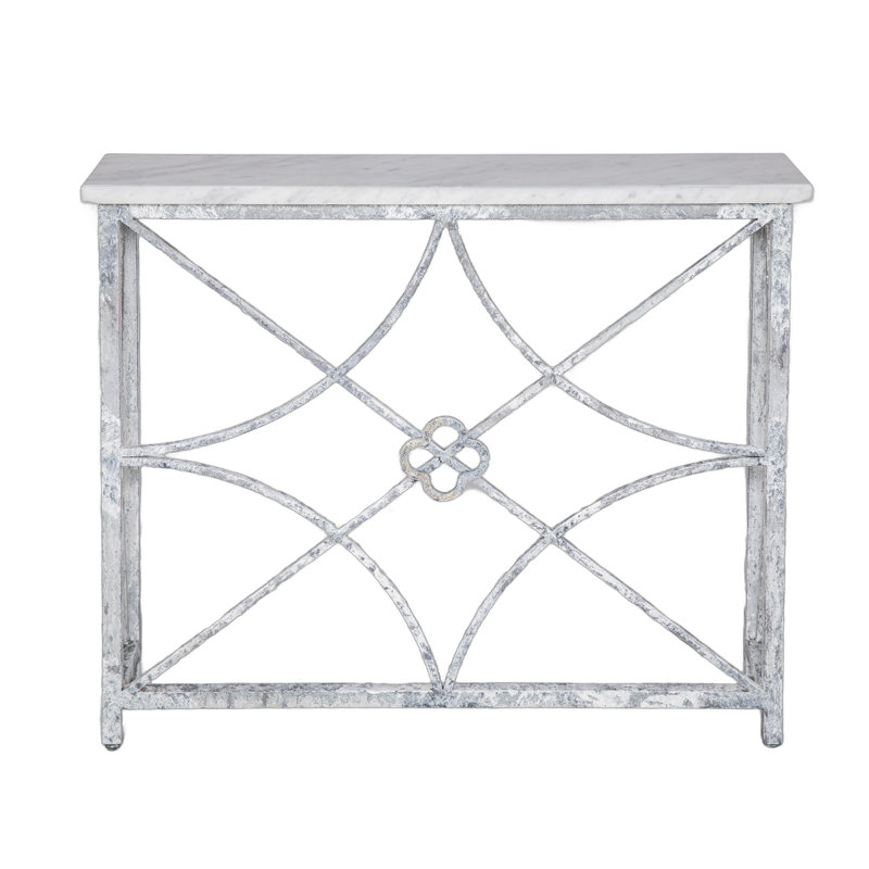 37" Console Table, Carrera Marble, White/Gray/Blue/Rust