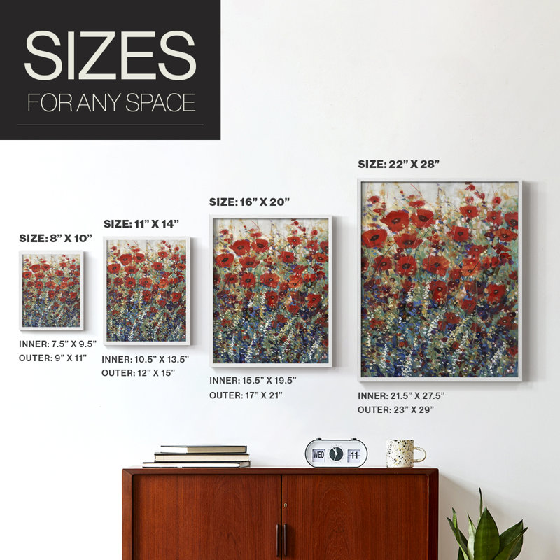 «Garden Poppies I», reproduction encadrée - bois massif, H 11 po x l 9 po, Blanc