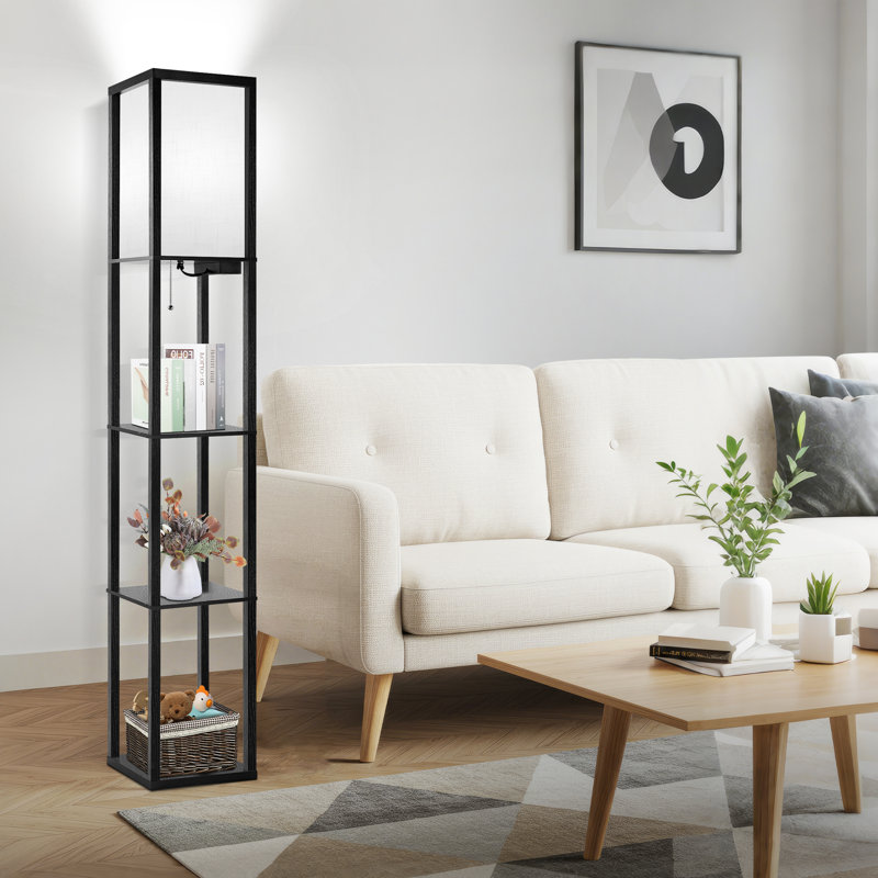 Nevaen 63'' Column Dimmable LED Floor Lamp with Remote&Shelves