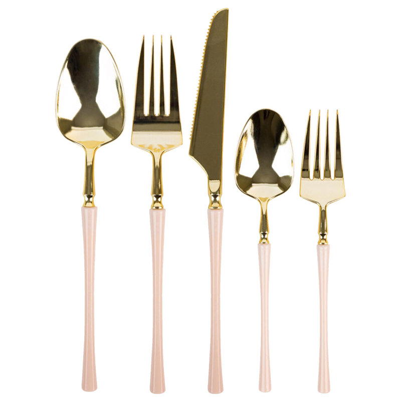 Cuillères à soupe jetables éco-modernes en plastique rose et or Infinity Collection 60 invités