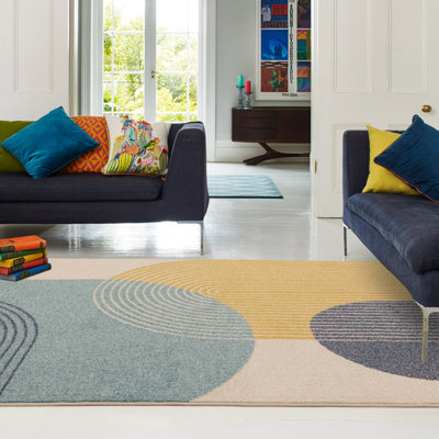 Blue Funky Modern Easy To Clean Abstract Rug For Dining Room