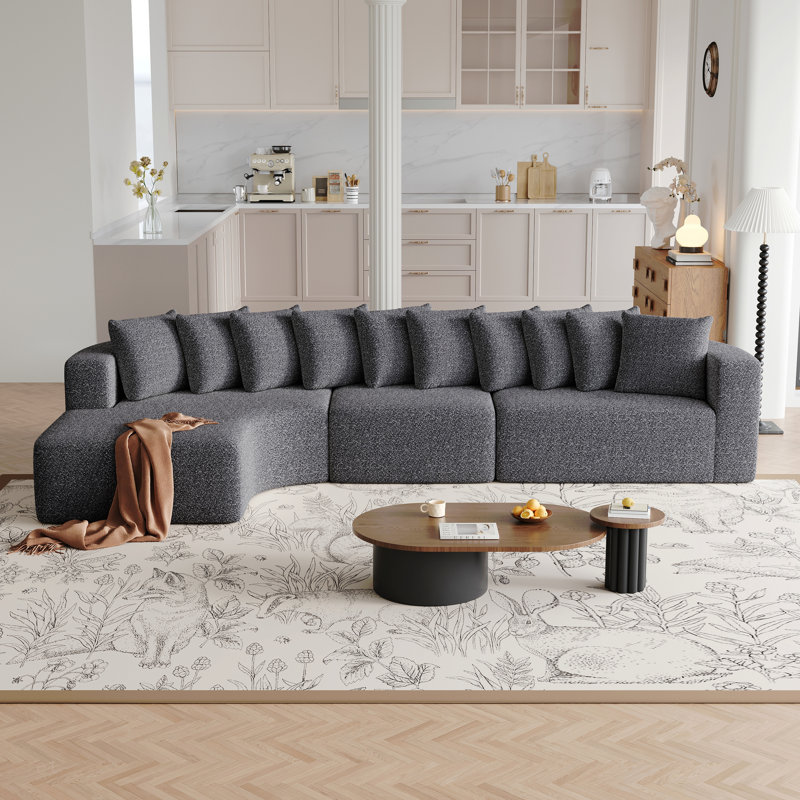 Ensemble de canapé modulaire en chenille Boneless de 131,1 pouces, canapé incurvé moderne en forme de nuage, comprend 10 coussins, canapé d'angle en tissu de salon, canapé modulaire en L