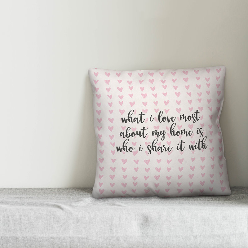  Oreiller carré What I Love Most About My Home in Hearts, Coussin décoratif