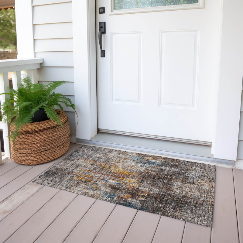 Flatweave Washable Abstract Indoor / Outdoor Rug, Rectangle 1'8" x 2'6"