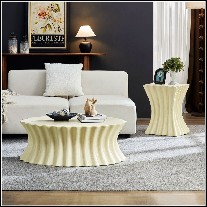 Ensemble de table basse vintage robuste en fibre de verre pour salon, aucun assemblage requis, parfait pour les appartements et les espaces modernes.
