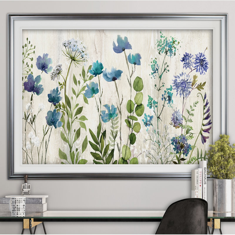 Blue Meadow - reproduction de cadre photo, Argent, H 30 po x l 40 po x P 1,5 po