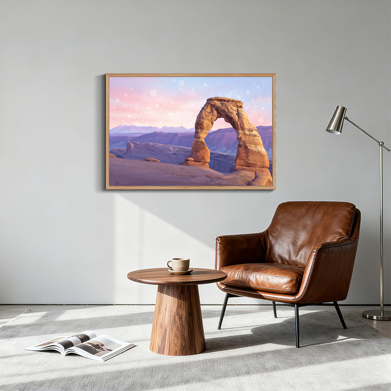 Toile orange grès orange contre ciel rose et montagnes, art mural, H 36 po x l 48 po