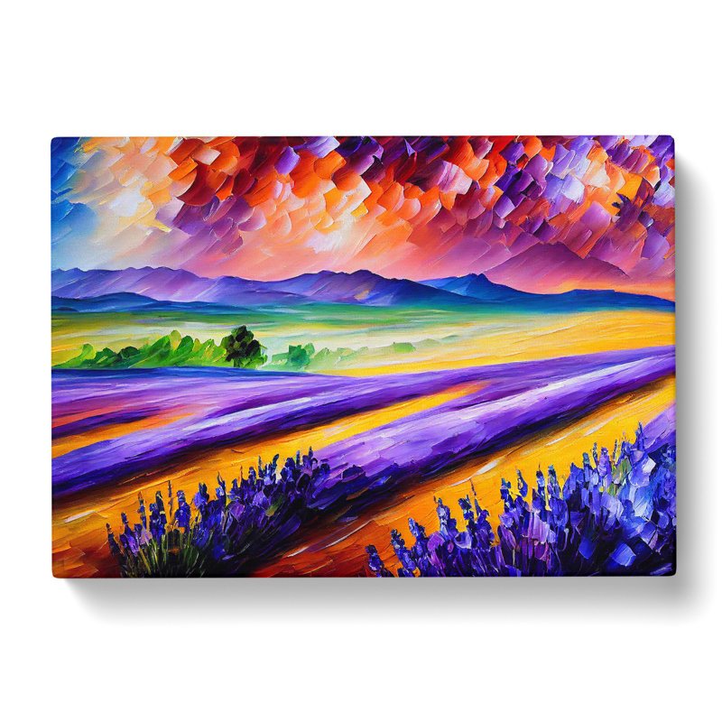 Striking Lavender Flower Field Abstract - Wrapped Canvas, 35cm H x 50cm W x 3cm D