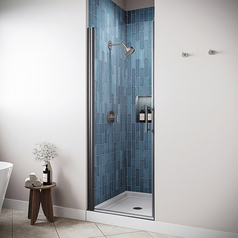 Porte de douche pivotante semi-sans cadre 30 po x 76 po avec quincaillerie en verre trempé transparent noir mat 1/4 po Alento