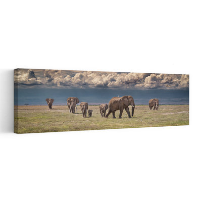 African Elephant Family by Jeffrey C. Sink - 1 Piece Wrapped Canvas Panoramic Wall Art